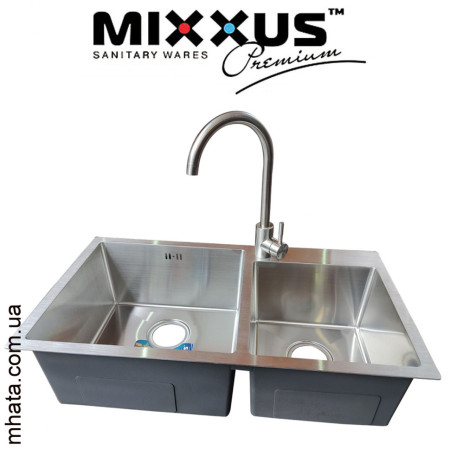 Кухонна мийка Mixxus SET 7843 D-220x1.0-SATIN (зі змішувачем, диспенсером, сушінням у комплекті)