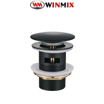 Донний клапан для умывальника з переливом POP-UP-03 Black 1 1/4'' (кнопка) (Чорний), Winmix. Польща