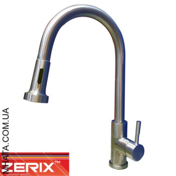 Змішувач для кухні Вухо Zerix LR76005-1 з висувною лійкою (нержавіюча сталь)