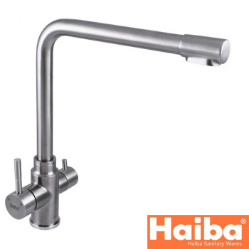 Змішувач для кухні Вухо HAIBA SUS 021 з додатковим краном під осмос (нержавіюча сталь)