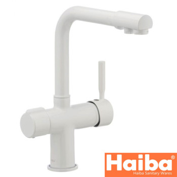 Змішувач для кухні Вухо HAIBA HANS White-021 з додатковим краном під осмос (білий)