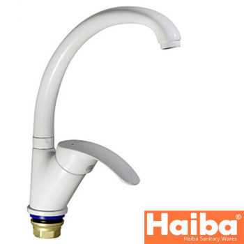 Змішувач для кухні Вухо на гайці HAIBA Mars White-777 (nut) білий