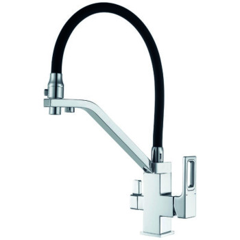 Змішувач для кухні KB-72009-01 з виходом під осмос, колір хром, чорний силіконовий гусак.