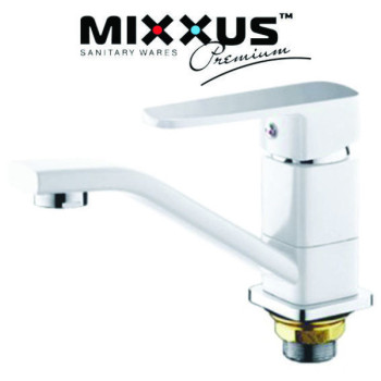 Змішувач для умивальника ялинка на гайці 15см MIXXUS Missouri White (білий) (Chr-555), Польща