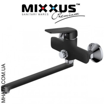 Змішувач для ванни довгий ніс Mixxus Oregon Black (перемикання на кнопці) (Chr-006)