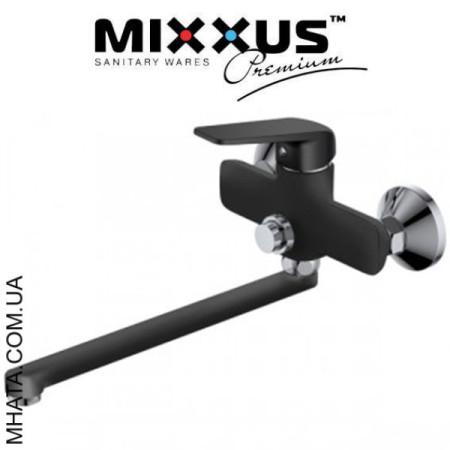 Змішувач для ванни довгий ніс Mixxus Oregon Black (перемикання на кнопці) (Chr-006)