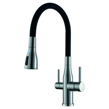 Змішувач для кухні KI-72024-02 з виходом під осмос (нерж. сталь) Колір хром, чорний гусак, Чехія