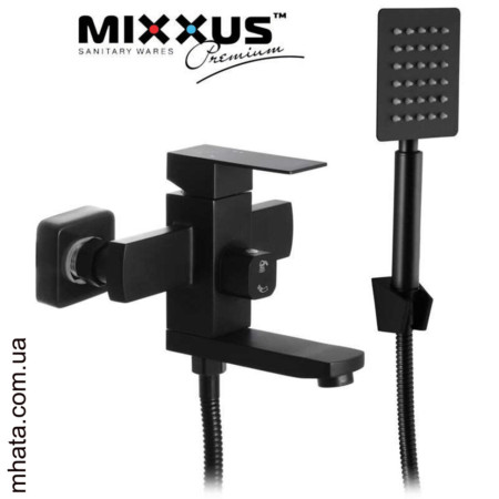 Змішувач для ванни короткий ніс MIXXUS KUB Euro Black з нерж. сталі (Chr-009), Польща.