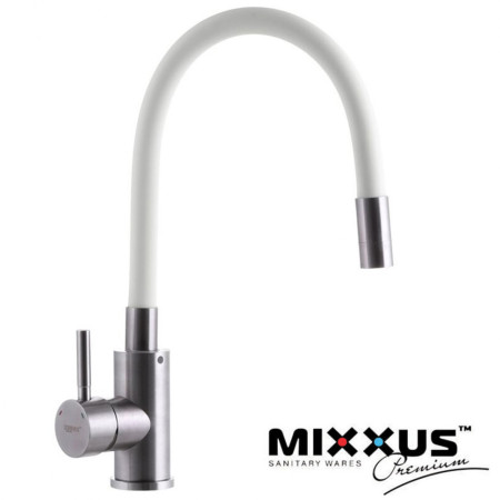 Змішувач для кухні Вухо MIXXUS Sus 011 White рефлекторний білий гусак (Chr-011), Польща (нержавіюча сталь)