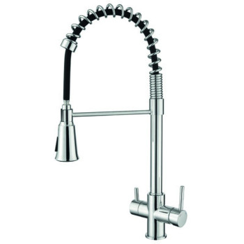 Змішувач для кухні KB-72025-01 з виходом для питної води Колір хром, чорний гусак (вилив – пружина), Чехія