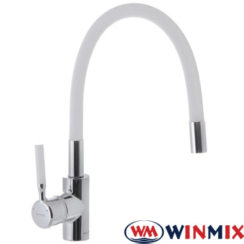 Змішувач для кухні Вухо WINMIX Premiun RIO White рефлекторний білий гусак (Chr-011), Польща (латунь)