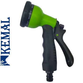 Пистолет поливочный  8 режимов, пластик Kemal P5001 G, Турция (диаметр лейки 60 мм)