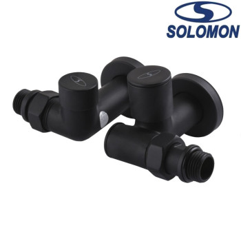 Набір кутовий кран вентильний з американкою Solomon LUX 1/2″ 7777 TEN 2 шт. BLACK, Польща