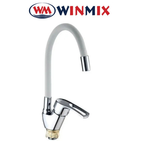 Змішувач для кухні Вухо Winmix YUB4-181 WHITE REFLECTOR рефлекторний білий гусак із силіконовим виливом, Польща
