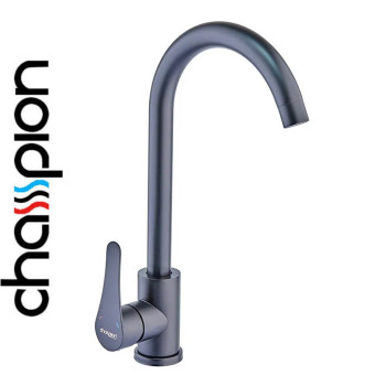 Смеситель для кухни черный гусак Champion EZA-011-01 BLACK, из нержавеющей стали