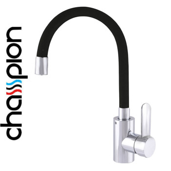 Смеситель для кухни рефлекторный чёрный гусак Champion SAS-011 REFLECTOR CHROME BLACK, нержавеющая сталь