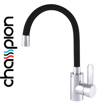 Смеситель для кухни рефлекторный чёрный гусак Champion SAS-011 REFLECTOR CHROME BLACK, нержавеющая сталь