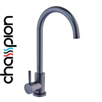 Смеситель для кухни черный гусак Champion EZA-011 BLACK, из нержавеющей стали