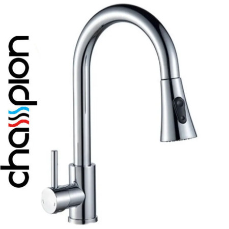 Смеситель для кухни с выдвижной лейкой Champion NEO-014 CHROME, SUS304 из нержавеющей стали