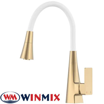 Змішувач для кухні Winmix ETNA BRUSHED GOLD NUT REFLECTOR WHITE (Chr-014 T) з рефлекторним силіконовим виливом, Польща