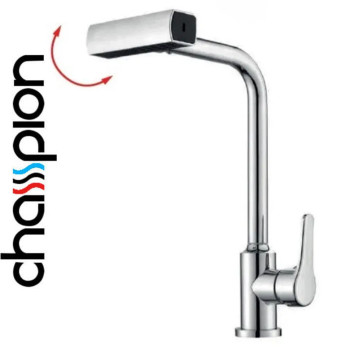 Смеситель для кухни с выдвижной поворотной лейкой Champion MOZ-014 CHROME из нержавейки