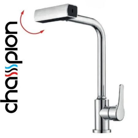 Смеситель для кухни с выдвижной поворотной лейкой Champion MOZ-014 CHROME из нержавейки