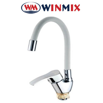 Змішувач для кухні Вухо Winmix YUB4-279 WHITE REFLECTOR рефлекторний білий гусак із силіконовим виливом, Польща